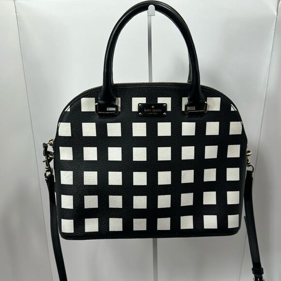 Kate Spade New York Black & White Checkered Satchel Crossbody Bag Structured - Picture 1 of 14